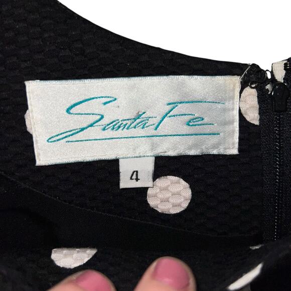 Vintage Santa Fe Black White Polka Dot Cap Sleeve Dress Size 4 1980s Style - Picture 5 of 5